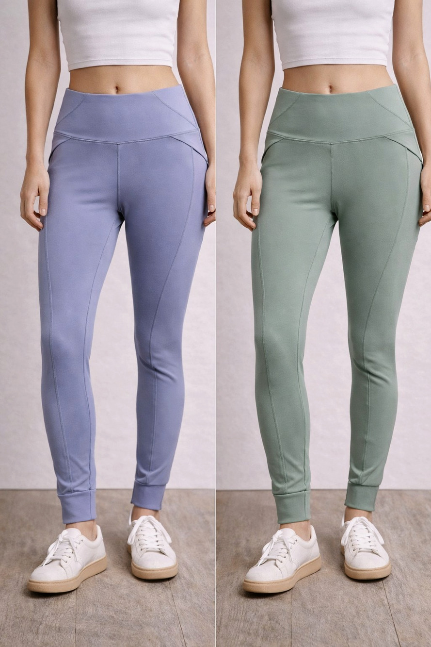2 Pack Womens Leggings L High Waisted Yoga Workout Stretch Blue Sage Avalanche